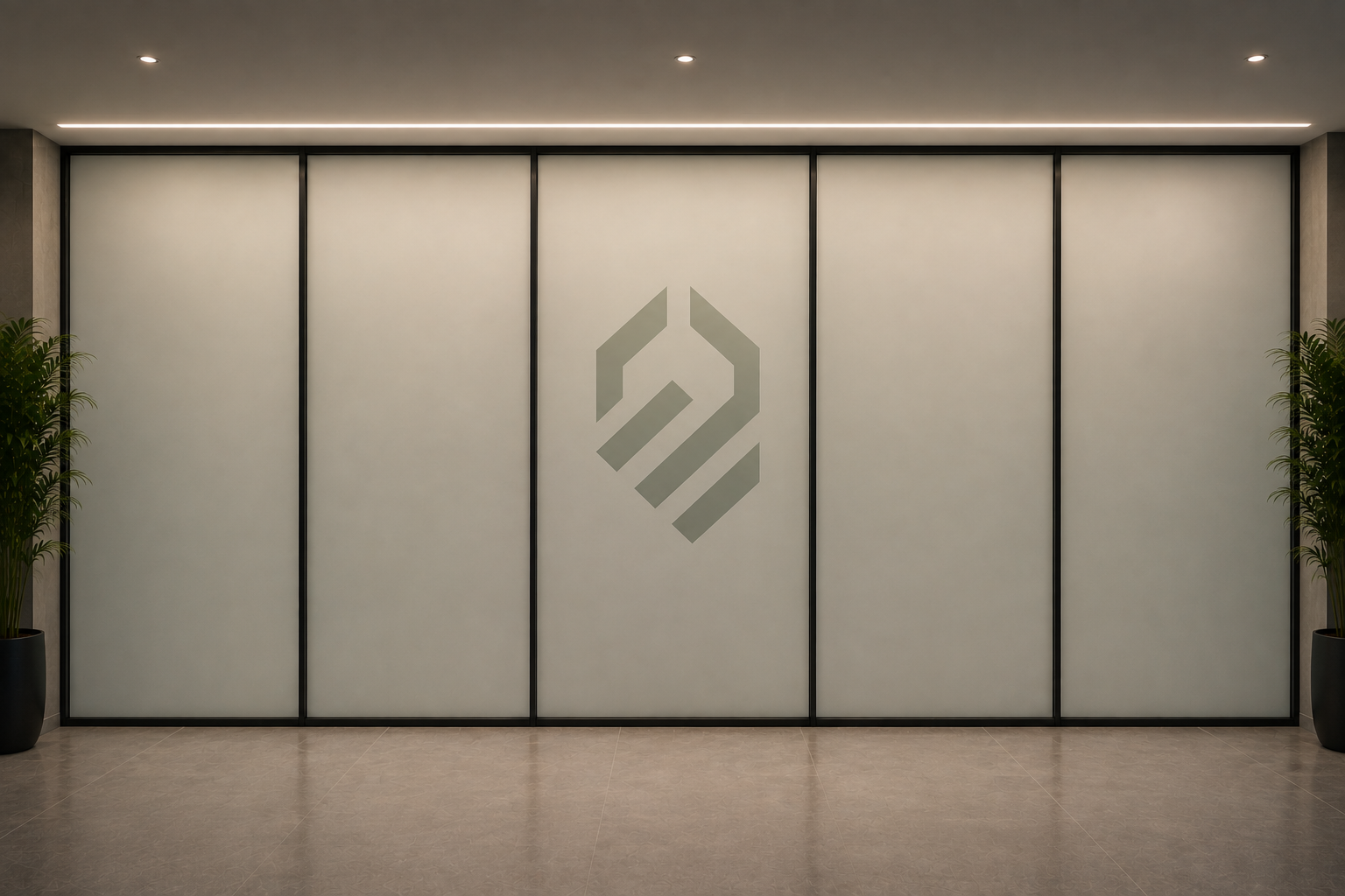 Matte glazen kantoorwand met een logo in de smartfolie
