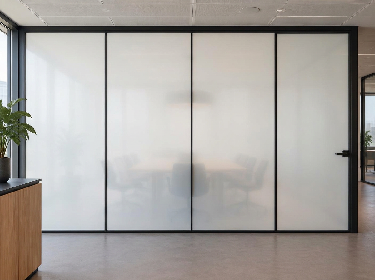 Glazen vergaderruimte met smartfolie in matte stand